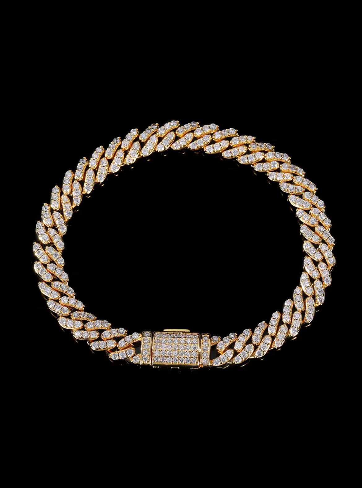 Cadena 8mm Ice Out cubana bañado en oro y zirconia.