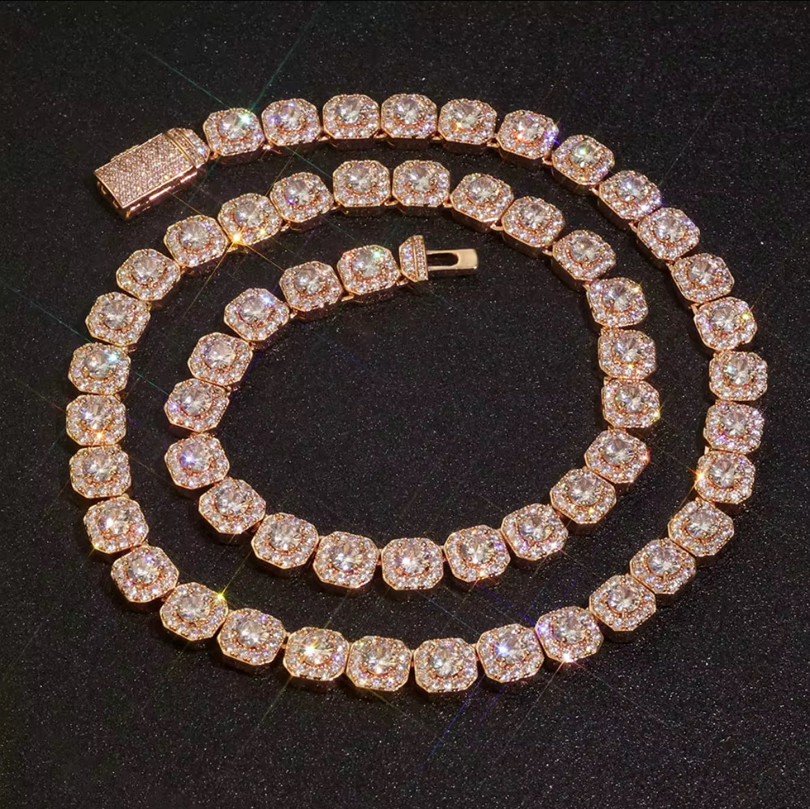 Cadena Tennis chapado en oro rosa 12mm