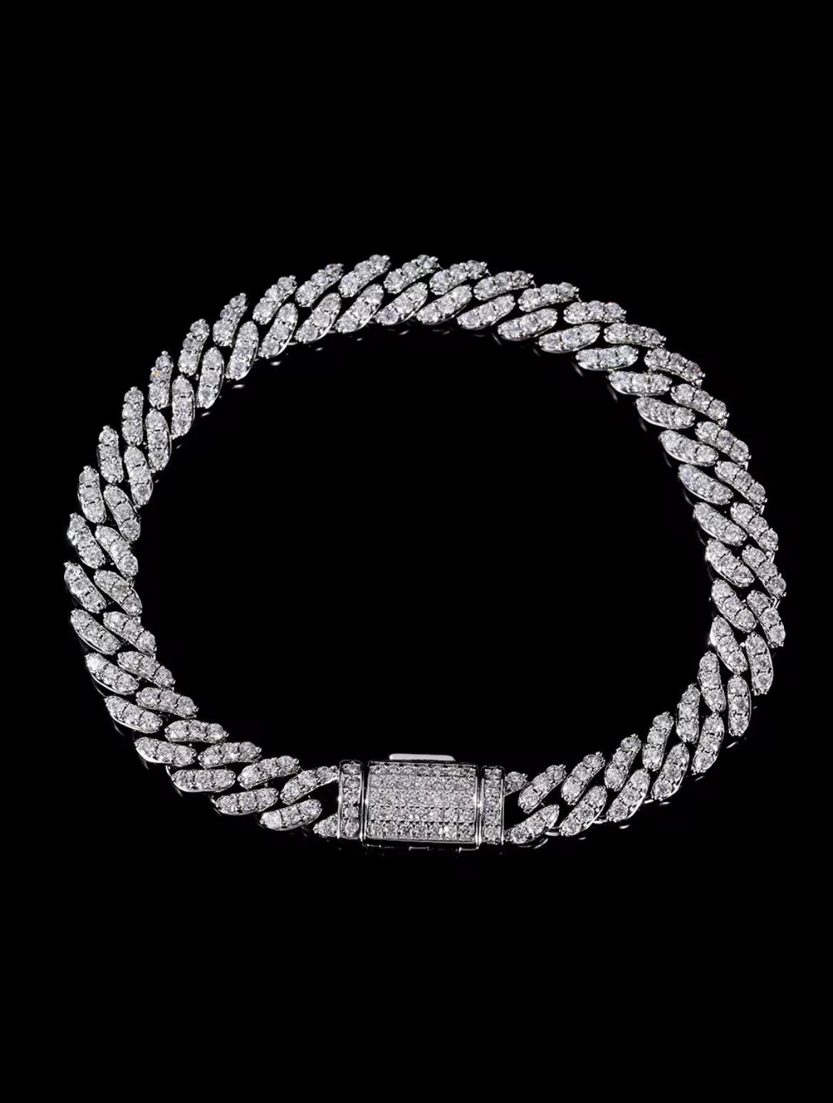 Set de cadena y pulsera 8mm cubana laminado en plata y Zirconia 3a