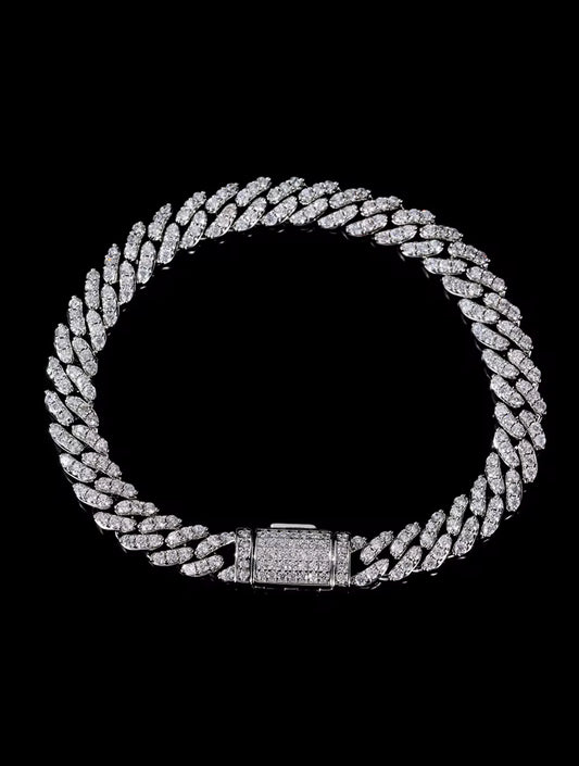 Set de cadena y pulsera 8mm cubana laminado en plata y Zirconia 3a