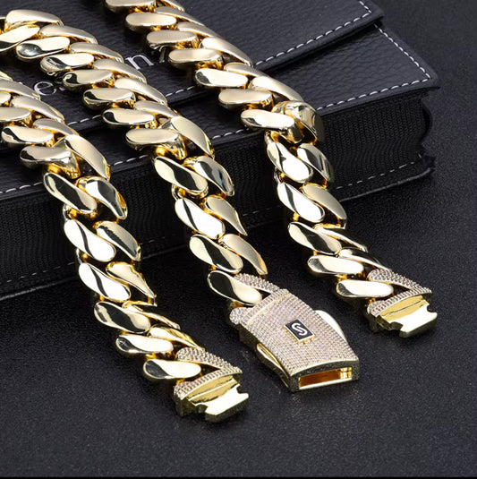 Set de cadena cubana Monaco 6mm Laminado en oro real 14k